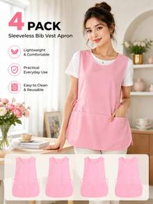 4pcs Blue Apron Vest, For Restaurant Staff Use, Vest Style Wear, Adjustable Rope Tie, Free Wear - Blue - View 3