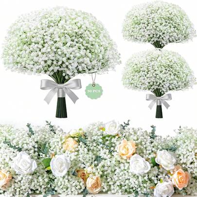 40PCS Starry Sky Simulation Flowers, Loose Starry Sky Simulation Flowers Real Touch Gypsophila White Fake Flowers For Wedding Bouquet Party Floral Arrangement Home Garden Decor