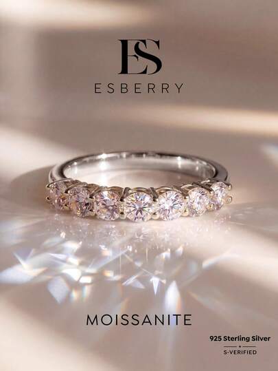 ESBERRY خاتم خطوبة من الماس موسانيت 1 قطعة لحفل الزفاف للنساء من الفضة الإسترليني عيار 925، خاتم وعد، خاتم أبدي، خاتم ذكرى السنوية، هدية مجوهرات فاخرة