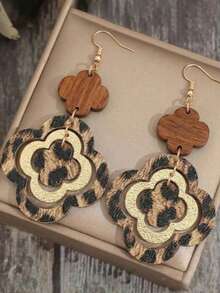 2pcs Geometric Hoop Leather Leopard Print Retro Fashion Earrings, Suitable For Women's Daily, Party, Dance, Music Festival Wear - Multicolor - View 17