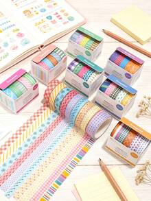 Bright Patterned Washi Tape, Boxed Thin Washi Tape, Geometric, Floral And Plaid Designs, Creative Plant And Floral Patterns, Minimalist Style Tape, Suitable For Scrapbooking, Journaling And Gift Wrapping Decoration - Multicolor - View 7