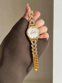 LIANDU 1pc Women's Quartz Watch, Minimalist Fashion Rhinestone Decor Business Elegant Style, Daily Wear, Holiday Gift Choice - Gold - View 3