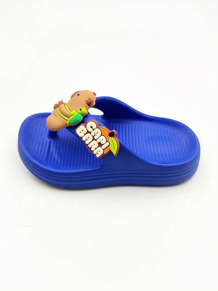 1 Pair Kids Capybara Decorative Flip Flops, Comfortable Breathable Flat Sandals, Suitable For Indoor/Outdoor Wear, Beach, Vacation, Pool, Summer - Blue - View 5