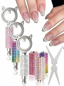 Magnetic Nail Art Tool Set: Rhinestone "Black Hole" Cat Eye Magnetic Ring, Quickly Create Strong Cat Eye Effect - Multicolor - View 2