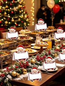 1 Set Foldable Santa Claus Shaped Place Cards (Writable Paper), Suitable For Christmas Party Table Decoration, Seat Cards, Dessert Table Decor, Sign-In Table Number And Table Setting, Enhance Holiday Atmosphere - Multicolor - View 9