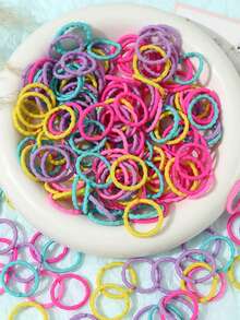 50/100pcs 2CM Elastic Hair Bands, Girls Rubber Bands, Cute Small Hair Ties With Decorative Rings, No-Damage Hair Accessories, Candy Color Hair Ropes And Hair Rings For Girls, Suitable For Shopping And Dressing Up - Multicolor - View 6
