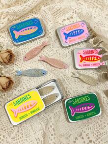 Creative Sardine Can Hair Clip Set, Sardine Storage Box, Sardine Hair Clip, Hair Accessory, Sardine Can Container, Small Accessory Storage Box, Daily Decorative Gift - Multicolor - View 3