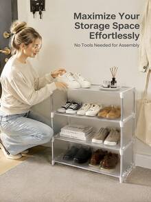 1pc Bedside Shoe Rack, Waterproof & Dustproof, Each Tier Holds 3 Pairs Of Shoes, Easy Installation, Suitable For Bedroom/Hallway/Dorm/Home, Christmas/Winter - White - View 9