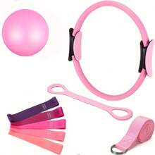 Satu set perlengkapan olahraga rumahan yang berisi 5 jenis resistance band, termasuk peralatan Pilates penting seperti cincin Pilates, bola latihan mini, tali yoga, dan resistance band. - MultiWarna - View 7