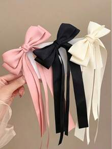 1/3 Pcs Girls Bow Hair Clips, Pink, Beige, Black, Stylish And Elegant, Suitable For Spring/Summer, Hair Bow, Hair Clip, Hair Accessories - Multicolor - View 1
