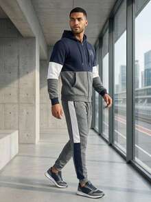 Men Hoodie Co-Ords - Navy Blue - View 2