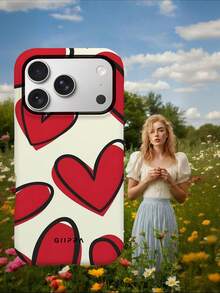 GIIPPA 1pc Red Heart Graffiti Pattern Design, Phone 17 Pro Max Phone Case, Compatible With Phone 16 Pro Max, 15 Pro Max, 14 Pro Max, Korean Style High-End Fashion Fun Phone Case, Compatible With 11/12/13/14/15/16 Pro Max Plus, Elegant Design Suitable For Men And Women, Perfect Gift For Girlfriend On Christmas, Valentine's Day, Easter, Wedding Season And Birthday! - Multicolor - View 6