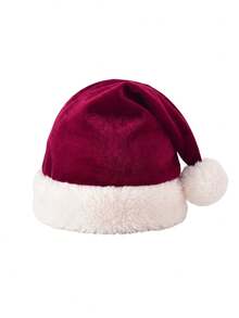 Vihyde Tween Girls Christmas New Arrival 2 Pieces Outfit, Luxe Velvet Faux Fur Trim Gold Embroidery Midi Dress With Christmas Hat Set - Burgundy - View 9