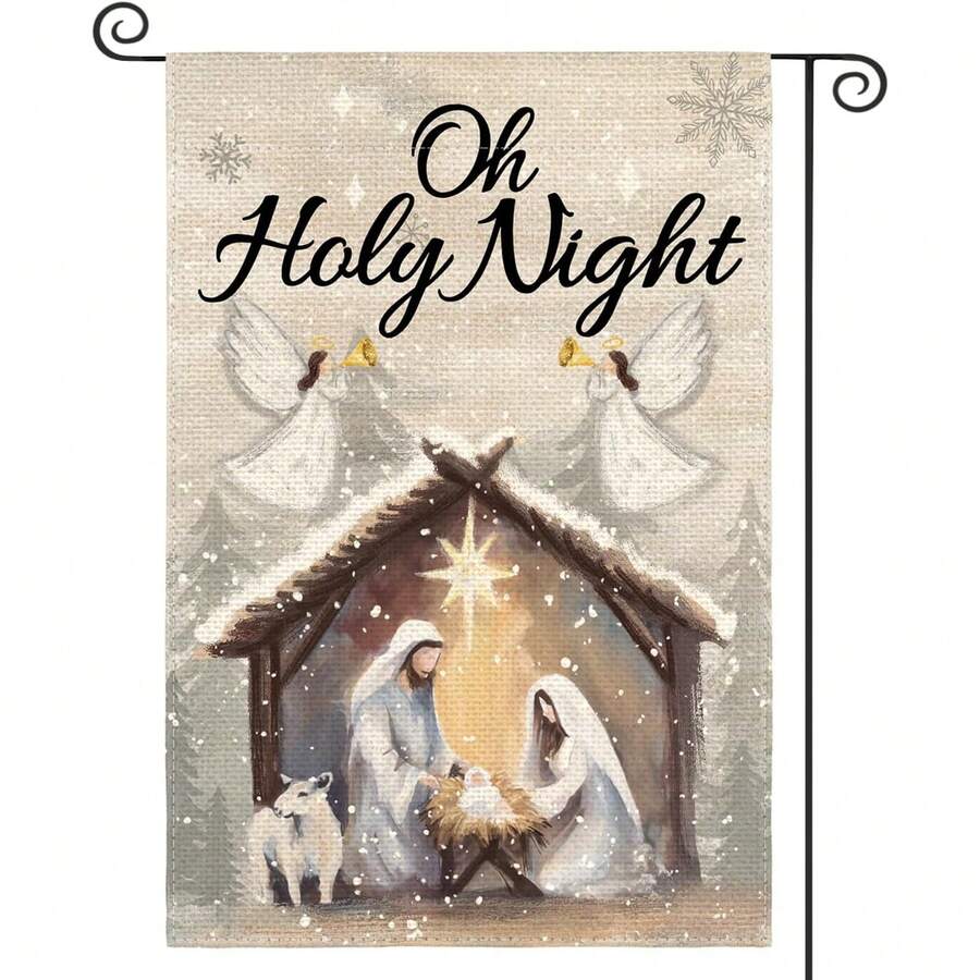 1pc Oh Holy Night Christmas Stable Scene Garden Flag, Double-Sided Printed Christmas Yard Outdoor Decor, Flag Pole Not Included - Sacred Night - View 1