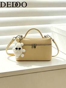 Dedoo 1pc Solid Color Litchi Texture PU Square Crossbody Bag Women's Small Wallet Daily Fashion Matching Suitable Fashion Butter Yellow Women's Bag (Pendant Random Style) - Yellow - View 2