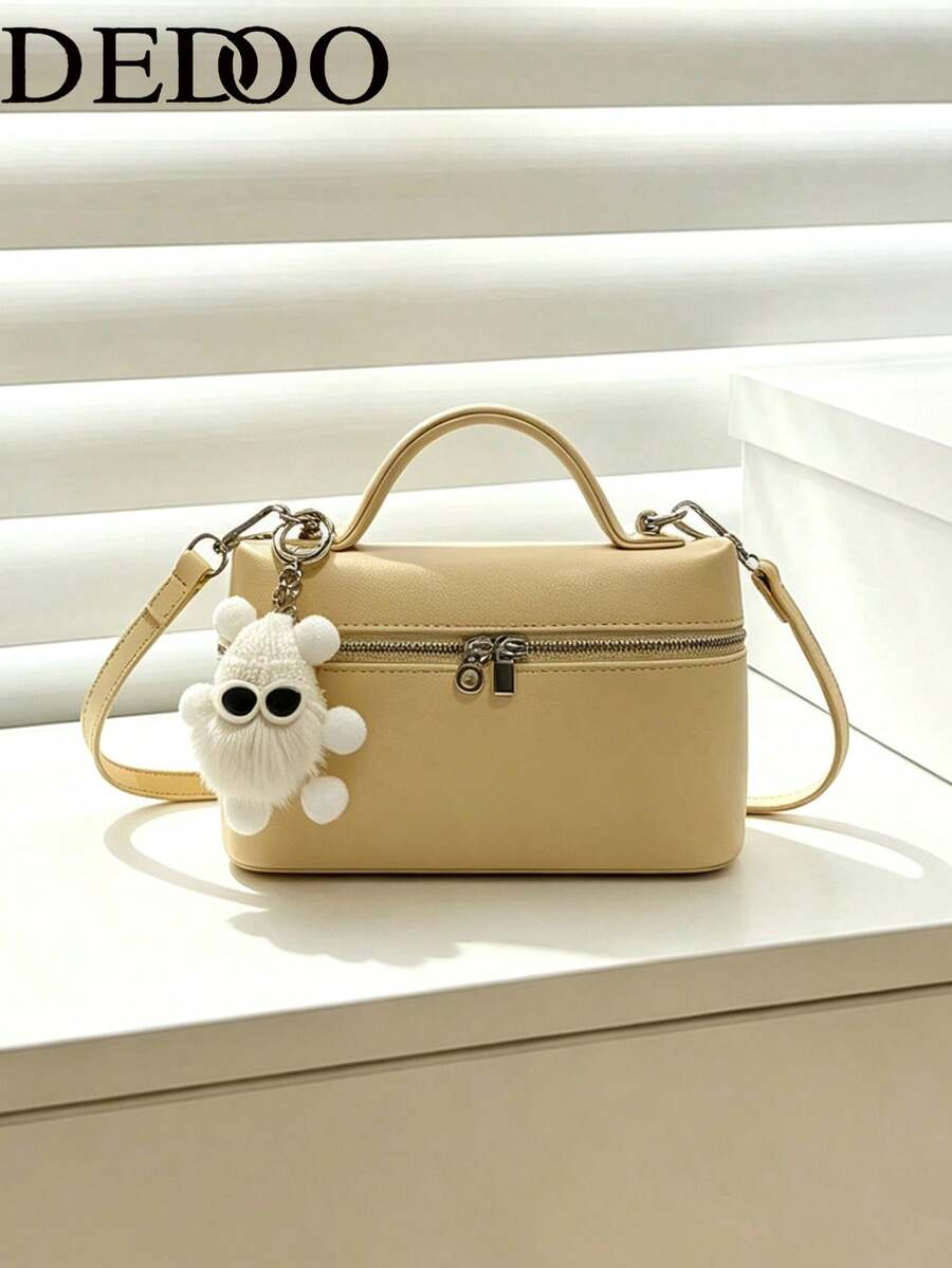 Dedoo 1pc Solid Color Litchi Texture PU Square Crossbody Bag Women's Small Wallet Daily Fashion Matching Suitable Fashion Butter Yellow Women's Bag (Pendant Random Style)
