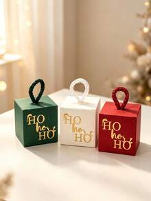 3pcs/Set Christmas Square Gift Box With Rope Loop Handle, Red And White Paper Gift Box, Mini Holiday Gift Wrapping, Suitable For Cookies, Candy, Small Gifts, Christmas Tree Decorations, And Party Gifts, Easy To Assemble. - A - View 8