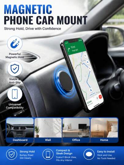 1pc Portable Small Round Magnetic Phone Holder, Magnetic Car Phone Mount, Hands-Free Dashboard & Desktop Installation, 2026 Labor Day, 2026 Back To School Essentials, 2026 College Dorm Essentials, 2026 Football Season, 2026 Autumn Travel Essentials