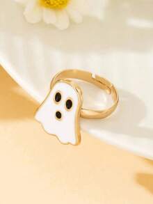 1Pc Charming Halloween Ring - Cute Cartoon Style, Zinc Alloy, Perfect For Parties And Gifts - White - View 2
