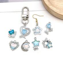 5/20pcs Silvery Plated Blue Rhinestone Charms Dolphin Shell Star Heart Butterfly Owl Pendant For DIY Bracelet Necklace Earring Jewelry Making Findings - Blue - View 6