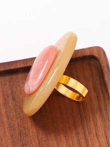 1pc Fashionable Vintage Oval Resin Color Block Adjustable Ring, Elegant & Versatile, Suitable For Women - Multicolor - View 2