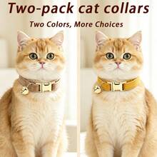 2 buah Kalung Kucing Beludru Lembut Warna Kuning Jahe + Cokelat Muda dengan Gesper Lonceng Logam Emas, Ukuran Dapat Disesuaikan, Nyaman Dipakai, Universal untuk Kucing dan Anjing Kecil, Aksesori Leher Hewan Peliharaan, Thanksgiving Halloween - Kuning jahe & cokelat muda - View 5