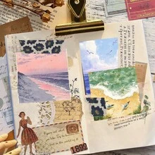 24 Sheets Beach Ocean Scenery Scrapbook Paper, 6 Inch Square Non-Repeating, Watercolor Beach Sunset Ocean Seagull Landscape Background Paper, Junk Journal Collage Decorative Paper, DIY Handmade Greeting Card Creation, Artistic Style Handmade Small Gifts - Square - View 4