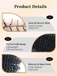 Women's Feather Crochet Hair Extensions 16 Inch 50 Bundles Pre-Split Invisible Jerry Curl Crochet Hair Synthetic Hair Extensions (50 Bundles Natural Black) - Black - View 3
