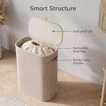 70L Large Capacity Fabric Laundry Hamper With Lid, Dust-Proof Laundry Basket For Home Bedroom Bathroom, Foldable Hand-Carry Clothes Storage Bin, 4 Colors Available - View 5