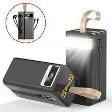 대용량 60000mAh 보조배터리 충전기, 22.5W 고속 충전 멀티 포트, LED 디스플레이 및 LED 라이트 탑재, 휴대용 손잡이 포함, 야외 캠핑, 여행, 하이킹, 선물 파티, 사무용에 적합 - 블랙 - 보기 2