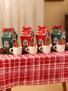 30pcs Red/Green Christmas House-Shaped Gift Box, Includes Red Ribbon And Christmas Tree Card. Ideal For Christmas Gift Wrapping, Table Decorations, Holiday Gift Wrapping, And Themed Party Decorations. Perfect For Christmas And Themed Parties. - Multicolor - View 6