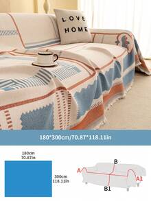 1pc Bohemian Geometric Tassel Sofa Cover Blanket, Anti-Cat Scratch Sofa Slipcover, Multi-Functional Furniture Protector For Sofa, Bed, Living Room Home Decor - Multicolor - View 14