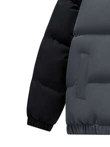 Men's Colorblock Thick Warm Jacket, Casual Loose Fit Padded Coat, Versatile For Autumn/Winter Commuting And Outdoor Wear - Black - View 5