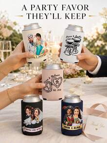 Custom Wedding Photo Can Cooler Sleeves, Personalized With Couple Photos, Names And Custom Text, Practical Drink Sleeves For Wedding Receptions And Bridal Events, Unique Guest Favors, Fun Keepsakes To Commemorate Your Unforgettable Big Wedding Day. - Multicolor - View 7