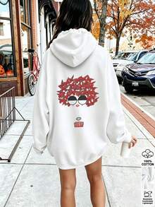 Oversized Women's Sweatshirt For Autumn And Winter, Long-Sleeve Hoodie With Pockets, Casual Top, Y2k Style, Daily Letter Slogan Graphic, White Unisex - White - View 4