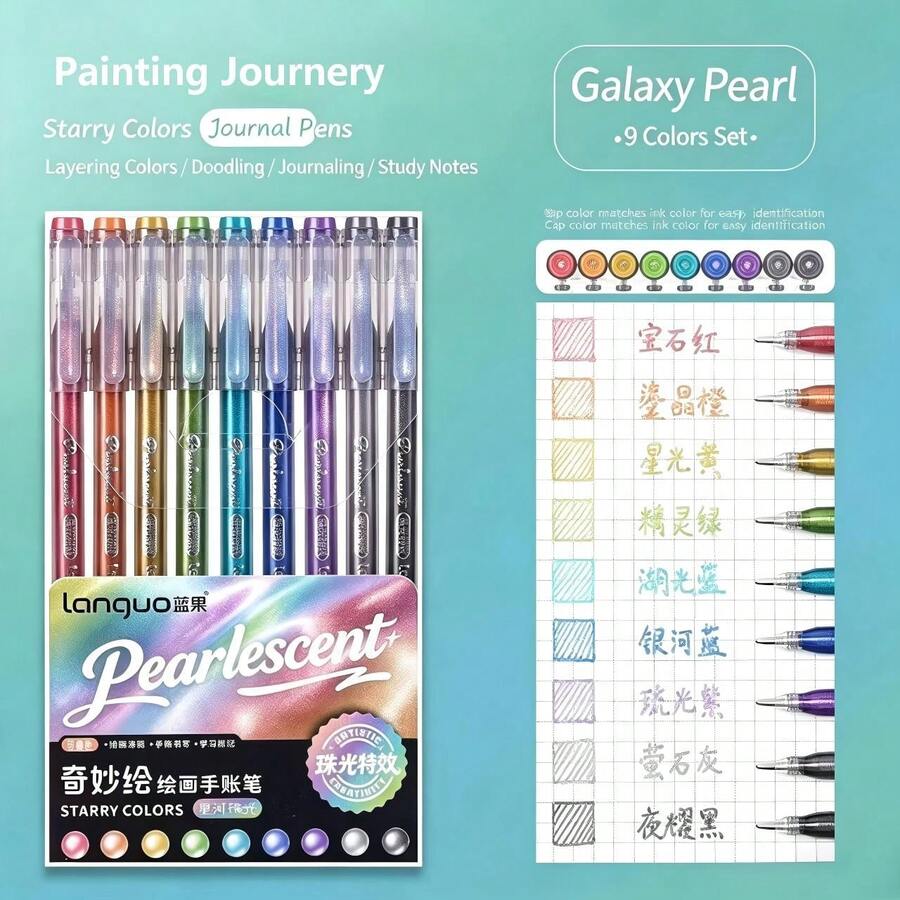 Langke Magic Painting 9pcs/18pcs 9-Color/18-Color Set Gradient Color Handwriting Pens/Highlighters, Multiple Colors And Sets, 0.5mm Tip, Transparent Barrel, Suitable For Painting, Marking, Student Notes, Drawing, Making Manuals, Office Use - Sets - View 1