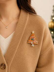 1pc Vintage Enamel Christmas Tree Brooch (With Colorful Rhinestone Star), Sparkling Holiday Accessory, Suitable For Party Outfits, Sweaters Or Coats, Christmas Gift - Multicolor - View 5