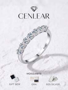 CENLEAR 1pc Moissanite Engagement Wedding Ring S925 Sterling Silver Diamond Tester Passed Eternal Promise Style Luxury Jewelry Gift - Silver (0.1ct*7) - View 1