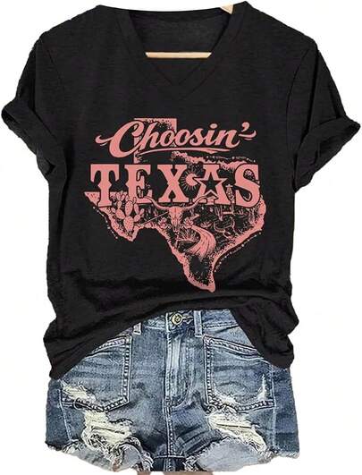 Texas Shirt Choosin Tee Retro Western Graphic State Pride Top Country Country Concert Outfit Holiday Essential T Shirts For Women Summer Festival Top