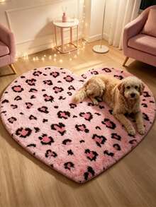 1pc Heart-Shaped Pink Leopard Print Faux Fur Rug, Love & Healing Bedroom Decor, Small Rug, Carpet, Home Decor, Living Room Rug, Living Room Small Rug, Bedroom Rug, Living Room Home Decor, Outdoor Rug, Washable Rug - Multicolor 5 - View 4