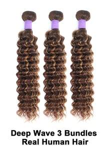 Deep Wave Bundles Human Hair 32 Inch Hair Extensions Brazilian Virgin Human Hair Bundles 4/27 Highlight Wet And Wavy Quick Weave Hair Extensions Double Weft - S4/27 - View 25
