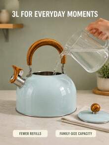 3L Large Capacity Stainless Steel Whistling Kettle, Stove-Top Whistling Teapot, Durable Flat Bottom Hot Water Kettle, Suitable For Gas Stove, Electric Stove, Ceramic Cooktop, Home Tea And Coffee Kitchen Tea Set - Sky Gray Green - View 2
