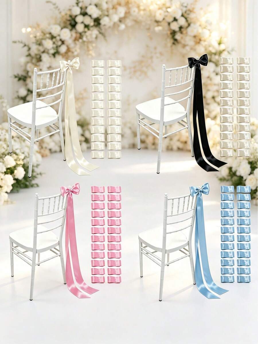 6/12/24pcs Wedding Ribbon Bows, For Aisle And Chair Decoration, Chair ...