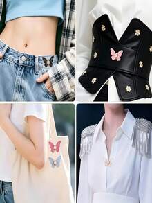 1 Set Waist Tightener, Detachable Butterfly Clip Jeans Button, Suitable For Loose Jeans, Adjustable Waist Buckle Set, No Sewing And Tools Needed, Decorative Butterfly Waist Buckle, Jeans Button Pin - Multi-color - View 12