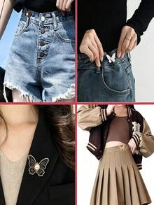1 Set Waist Tightener, Detachable Butterfly Clip Jeans Button, Suitable For Loose Jeans, Adjustable Waist Buckle Set, No Sewing And Tools Needed, Decorative Butterfly Waist Buckle, Jeans Button Pin - Multi-color - View 11
