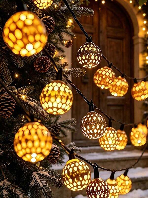 Böhmische marokkanische Solar-Lichterkette mit Kugeln 20/30LED Mehrfarbig Solarbetrieben Innen-/Außen Dekorative Lichter Heimdekoration Paar Geschenk Geeignet für Garten Zaun Hof Schlafzimmer Muttertag Weihnachten Heimparty Atmosphäre