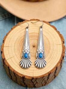 1 Pair Of Bohemian-Style Vintage Carved Stone Teardrop Earrings, Suitable For Women's Daily And Holiday Wear - Earrings - View 12