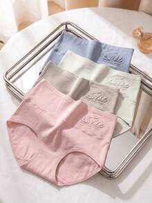 4pcs Plus Size Solid Color High Waist Cotton Women's Triangle Panties, Bodycon Casual Comfortable Underwear - Multicolor - View 3