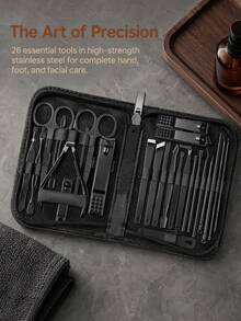 VCHOSE 26-In-1 Professional Men's Manicure Set - 26 Pieces, Stainless Steel Nail Care Tools With Luxury Travel Storage Box, Gift For Husband, Boyfriend, Parents, Black/Brown - Multicolor - View 10