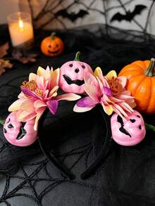 1pc Women's Halloween Gradient Lily Pink Yellow 3D Devil Pumpkin Headband For Cosplay Festival Party Performance - Multicolor - View 4